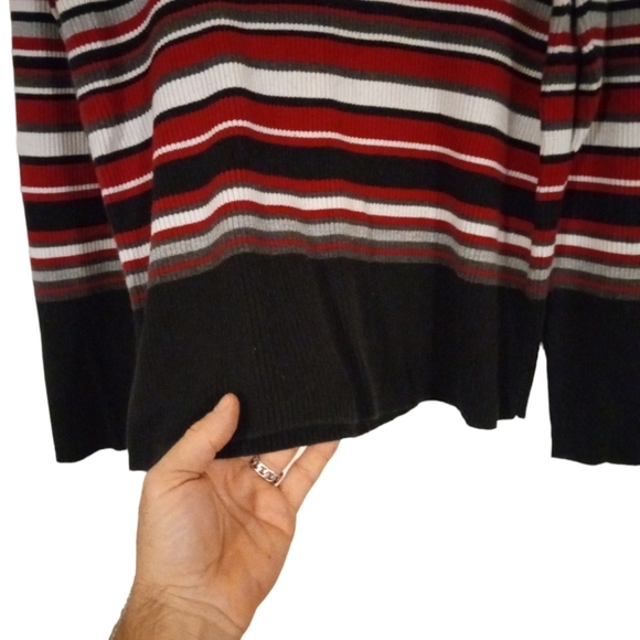 90s Y2K Striped Mock Neck Karen Scott "Semi" Cropped Hem Long Sleeved Sweater M - Picture 3 of 8